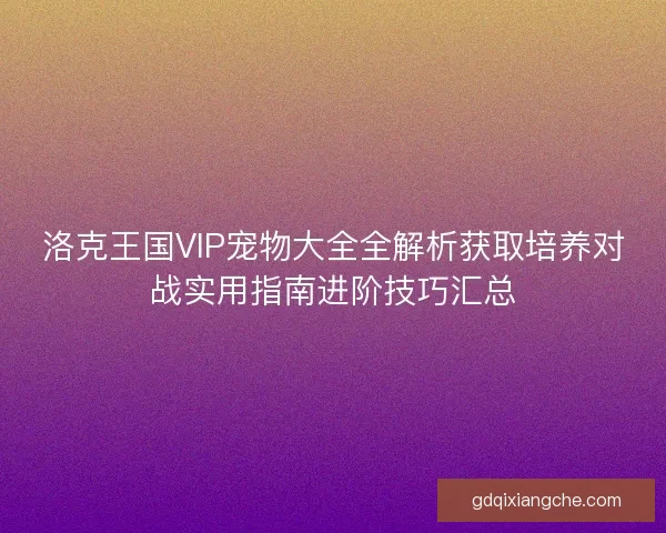 洛克王国VIP宠物大全全解析获取培养对战实用指南进阶技巧汇总